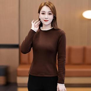 洋气减龄秋冬新款立领加绒加厚纯色打底衫女气质修身显瘦百搭上衣