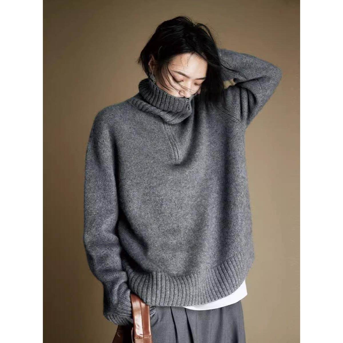 重磅纯羊毛女高领半拉炼宽松休闲百搭针织慵懒毛衣秋冬加厚打底,女装/女士精品,毛针织衫,淘宝优惠券,粉丝福利购,淘宝优惠卷