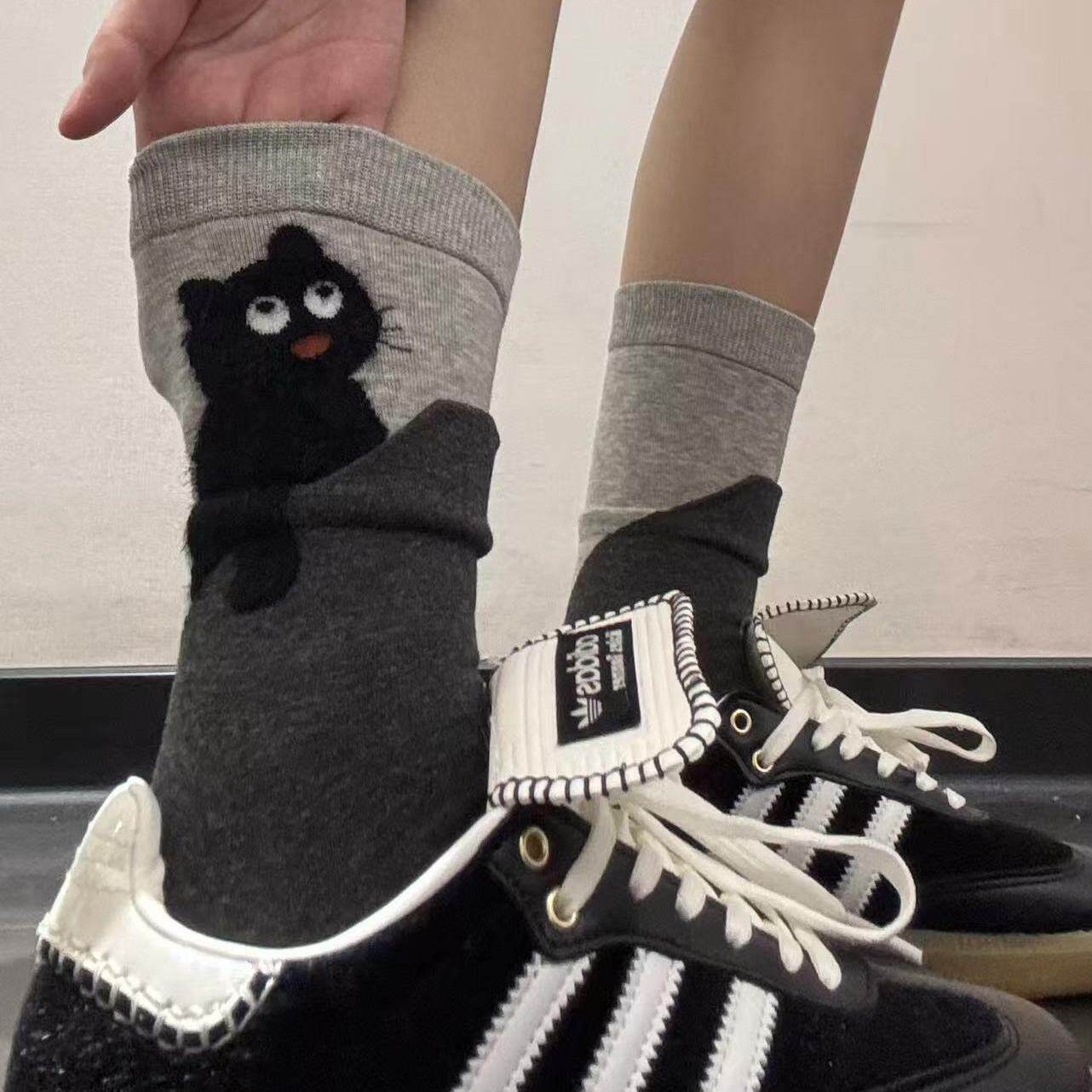 运动鞋与小猫咪真的是jue配~还是无骨袜头不硌脚~袜子女搞怪中筒