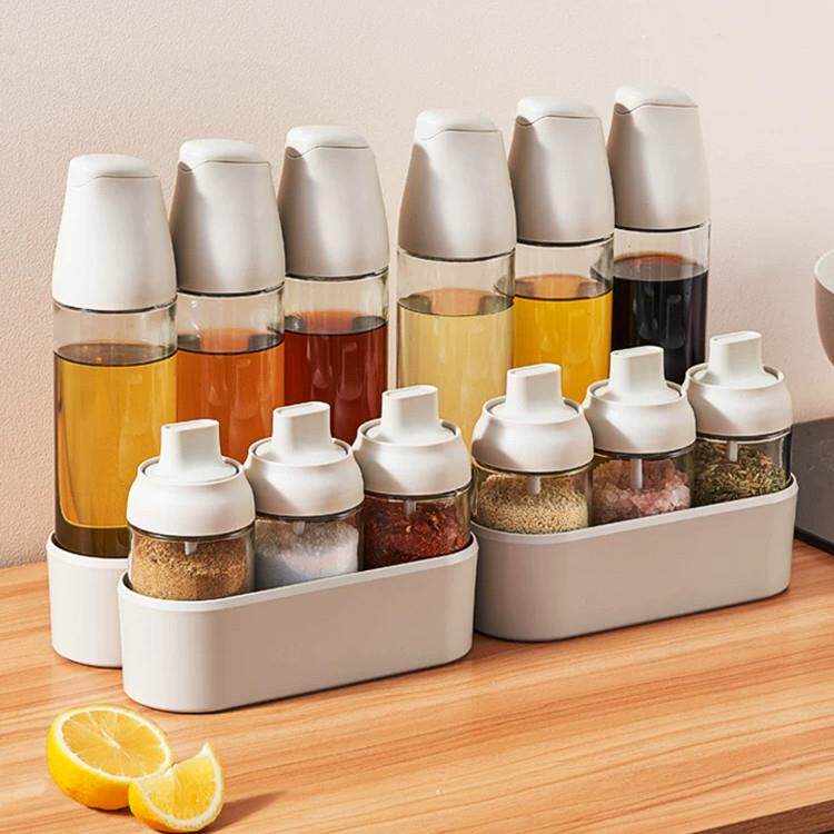 日本厨房调味罐油壶组合套装家用调味瓶置物架盐味精酱醋架子
