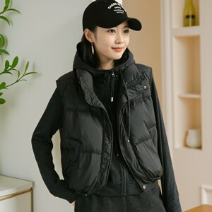时尚羽绒棉服马甲女2024秋冬款洋气气质纯色百搭保暖显瘦无袖上衣