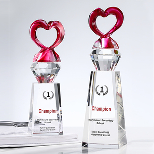 爱心水晶奖杯定制创意高档新款琉璃颁奖慈善公益爱心大使奖杯定做
