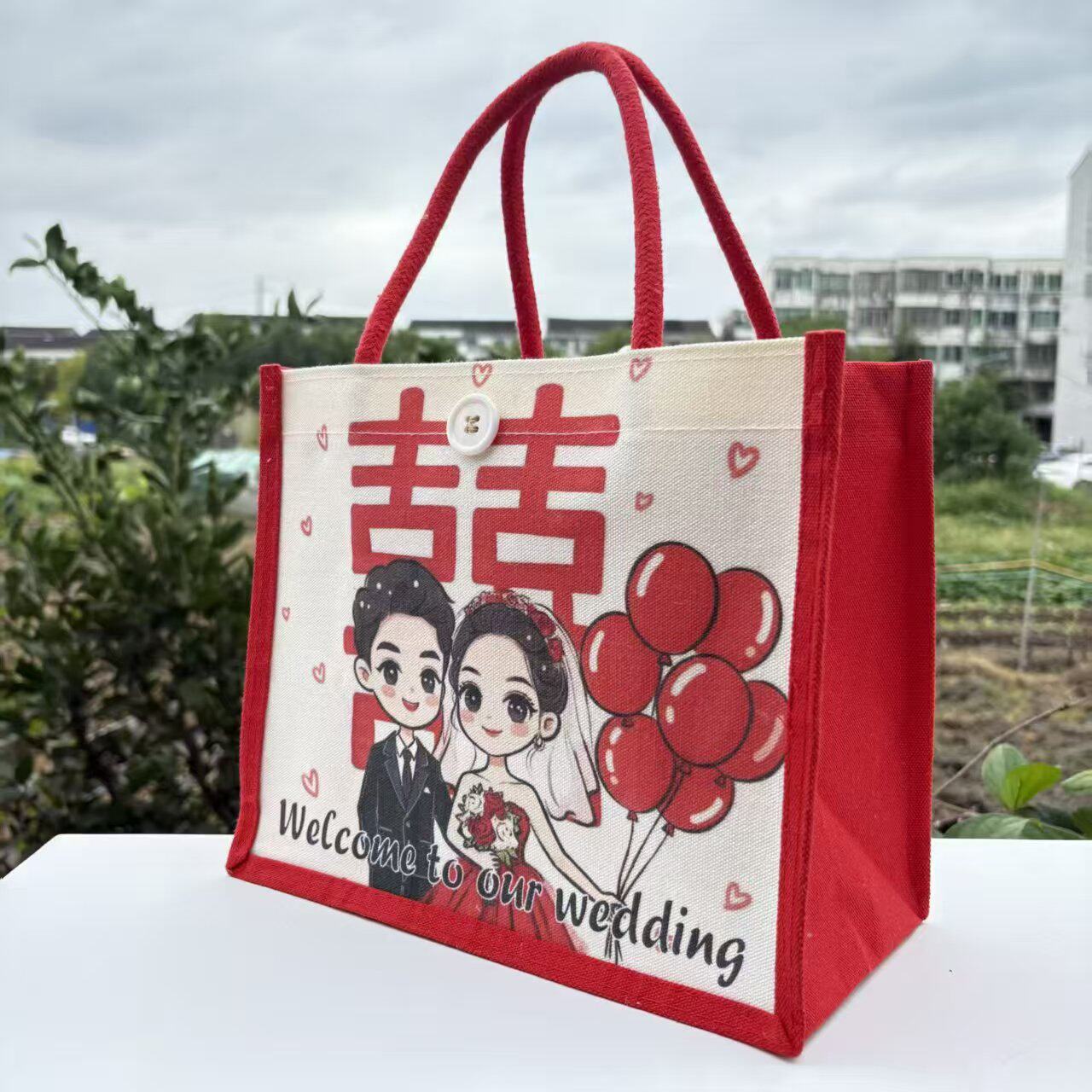 伴手礼女手提袋结婚大容量帆布袋礼品袋高级感红色外出时尚帆布包