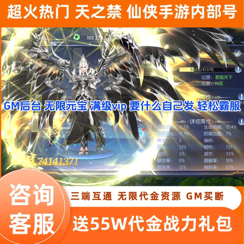 【送55W代金】天之禁仙侠手游内部福利号无限内购买断版GM后台