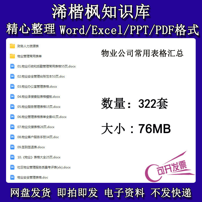 物业公司常用表格汇总物业管理表格表单物业管理服务工作表格汇总