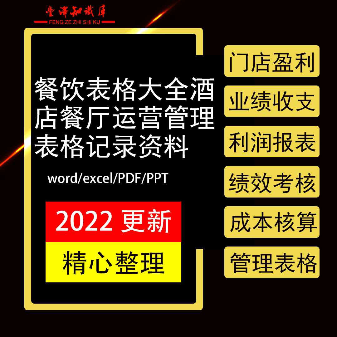 餐饮表格大全酒店餐厅运营管理表格记录资料门店盈利利润业绩收支