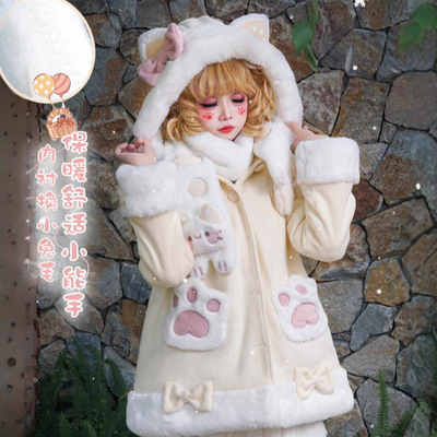 织锦园lolita原创【三花猫】秋冬可爱加厚外套三色可选冬季甜心