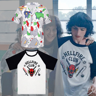 Dustin衬衣儿童T恤地狱火俱乐部衬衫 怪奇物语 ST4万圣节派对套装