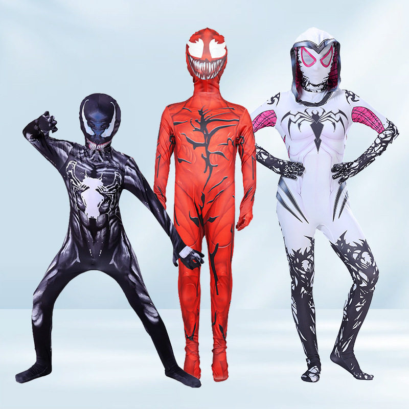 万圣节cos服装格温毒液儿童连体衣头套衣服成人蜘蛛紧身侠衣