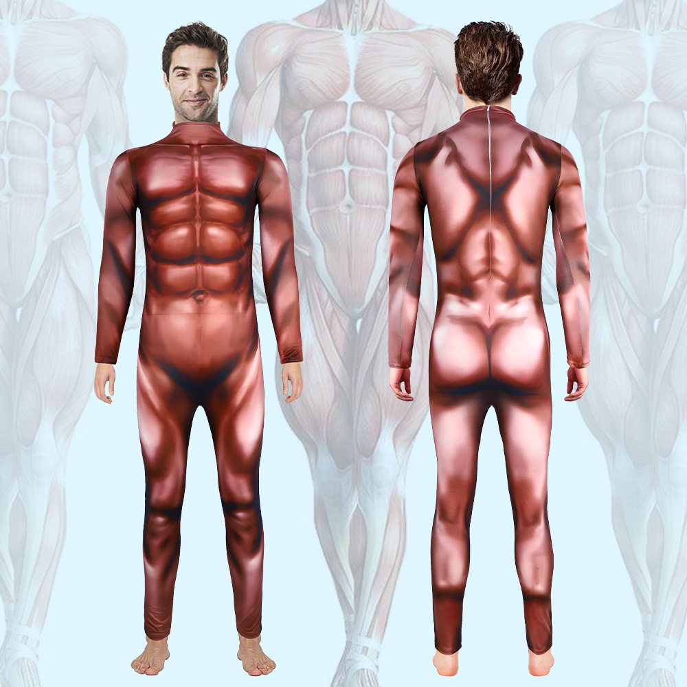 跨境万圣节肌肉cosplay舞台表演服搞怪派对3D数码印花连体紧身衣