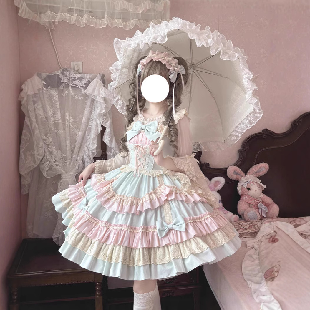 【甜甜慕斯】织锦园lolita原创可爱甜美撞色系小清新JSK连衣裙