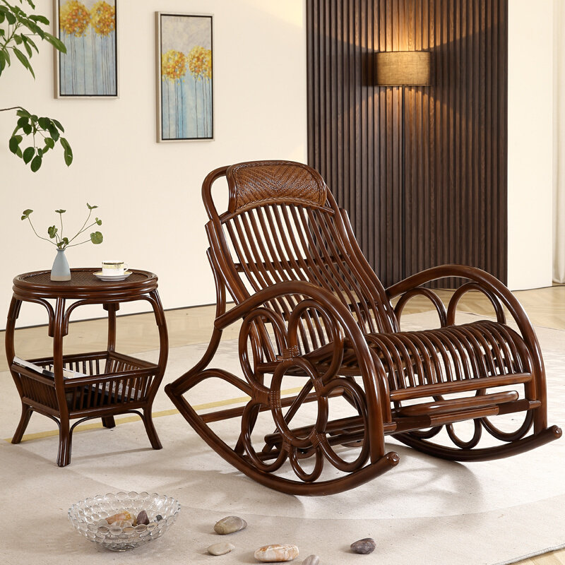 休闲阳台真藤编摇摇椅躺椅藤椅沙发大人懒人藤条家用逍遥靠背椅子
