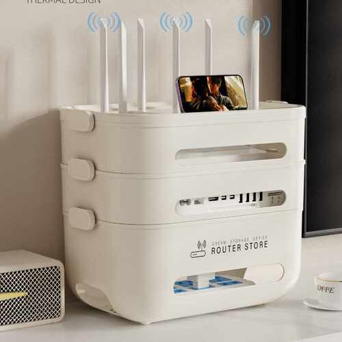 奶油风WIFI路由器收纳盒电视机