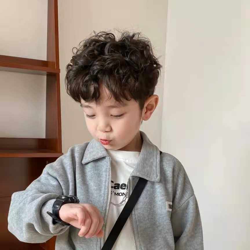 宝宝儿童男孩假发卷发短发锡纸烫帅气时尚拍照模特写真自然全头套