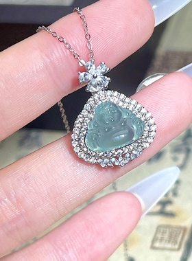 天然A货翡翠冰种蓝水翡翠佛公