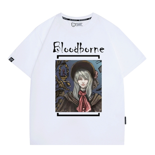 血源诅咒老猎人PS4黑暗恶魔之魂游戏纯棉短袖T恤男女落肩半袖衣服