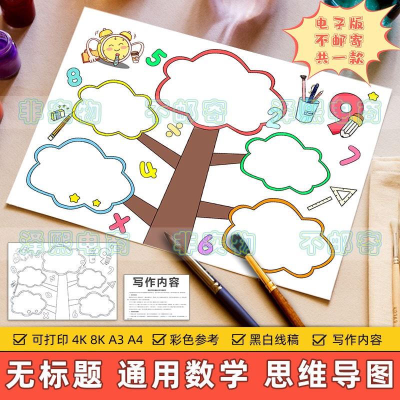 通用数学大树思维导图手抄报小学生数学单元知识复习整理归纳模板