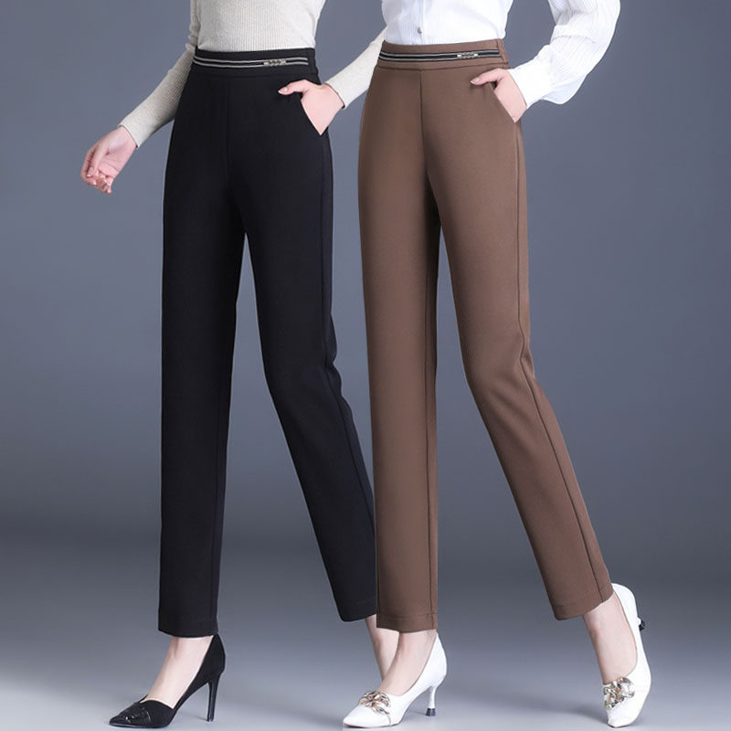 妈妈裤子秋季新款高腰休闲裤女长裤宽松显瘦中年女裤垂坠小直筒裤