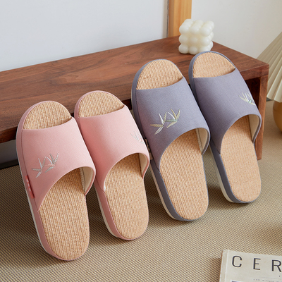 四季棉麻拖鞋女春秋室内家居静音无声可机洗老人亚麻拖鞋男士家用