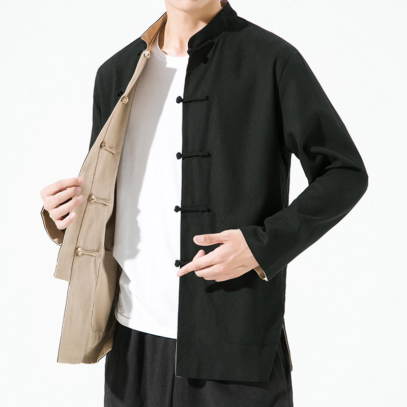 중국 스타일 개선 HANFU 가역 당나라 정장 탑 남성 복고풍 단추 재킷 셔츠 느슨한 다목적 캐주얼 재킷