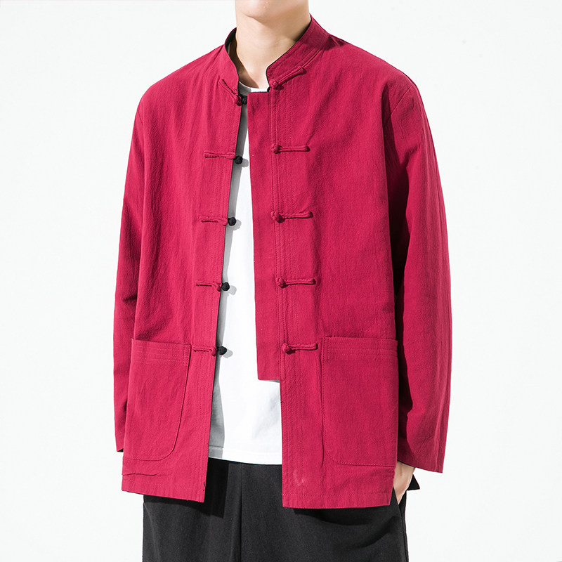 민족 스타일 남성 복고풍 단추 당나라 정장 재킷 중국 스타일 가역 개선 HANFU 느슨하고 다용도 스탠드 칼라 탑