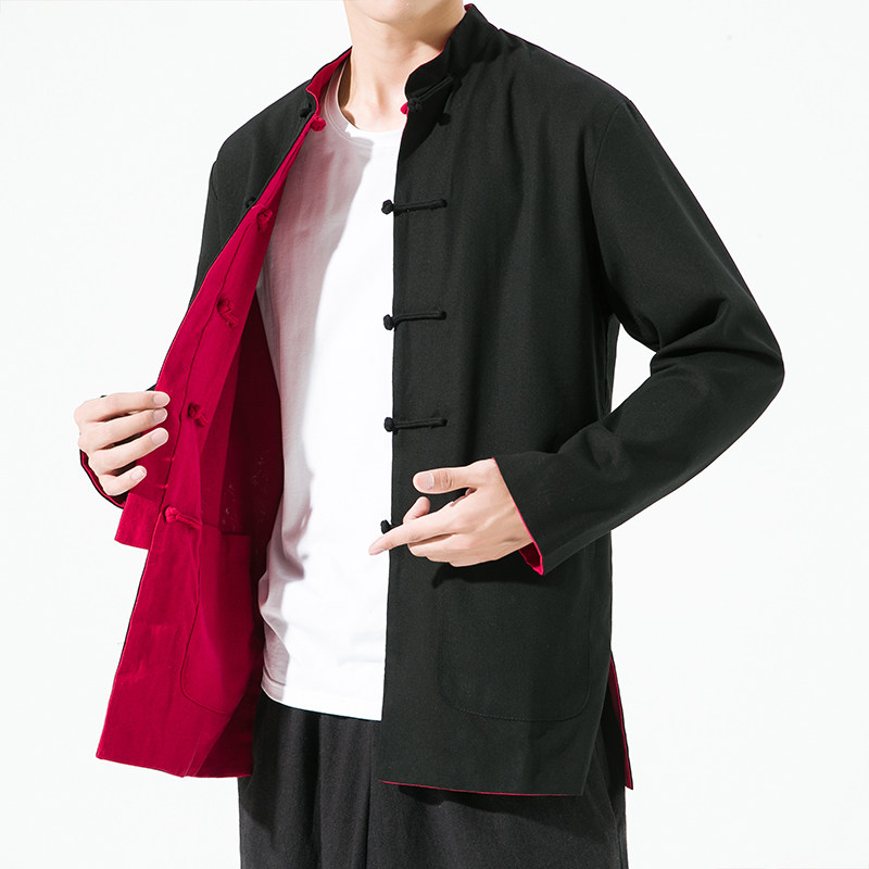중국 스타일 개선 HANFU 가역 당나라 정장 탑 남성 복고풍 단추 재킷 셔츠 느슨한 다목적 캐주얼 재킷