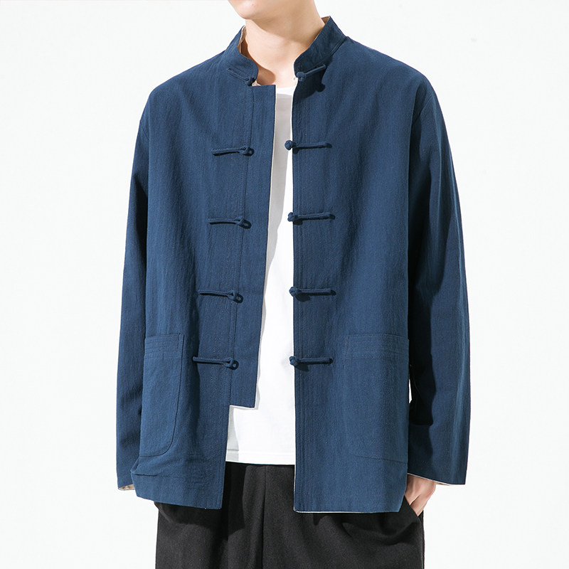 민족 스타일 남성 복고풍 단추 당나라 정장 재킷 중국 스타일 가역 개선 HANFU 느슨하고 다용도 스탠드 칼라 탑
