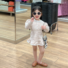 韩版童装2023春夏季新款女童套装气质小香风针织套裙荷叶边套装