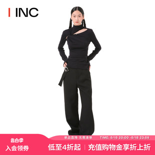 女 设计师品牌 YINGPEI IINC 23AW纯色带饰飞鸟低腰休闲长裤