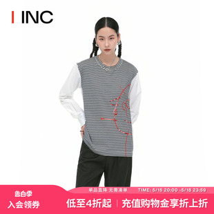 IINC C设计师品牌 T恤女 PLAN 春夏撞色拼接长袖