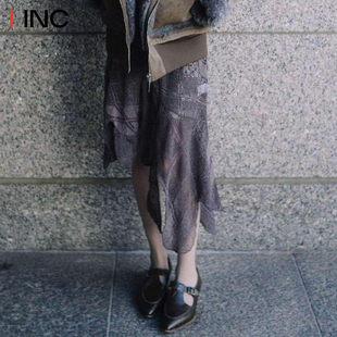 拼接A字裙子IINC 新款 PERVERZE 针织蕾丝不规则半身裙女25AW秋季