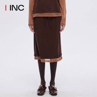 ODTD 天絲羊毛假兩層抽繩半身裙女長裙半裙 IINCBOUTIQUE 折扣