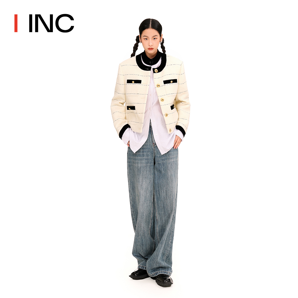 【CODE IT 设计师品牌】IINC  高腰阔腿牛仔裤女装 宽松直筒长裤