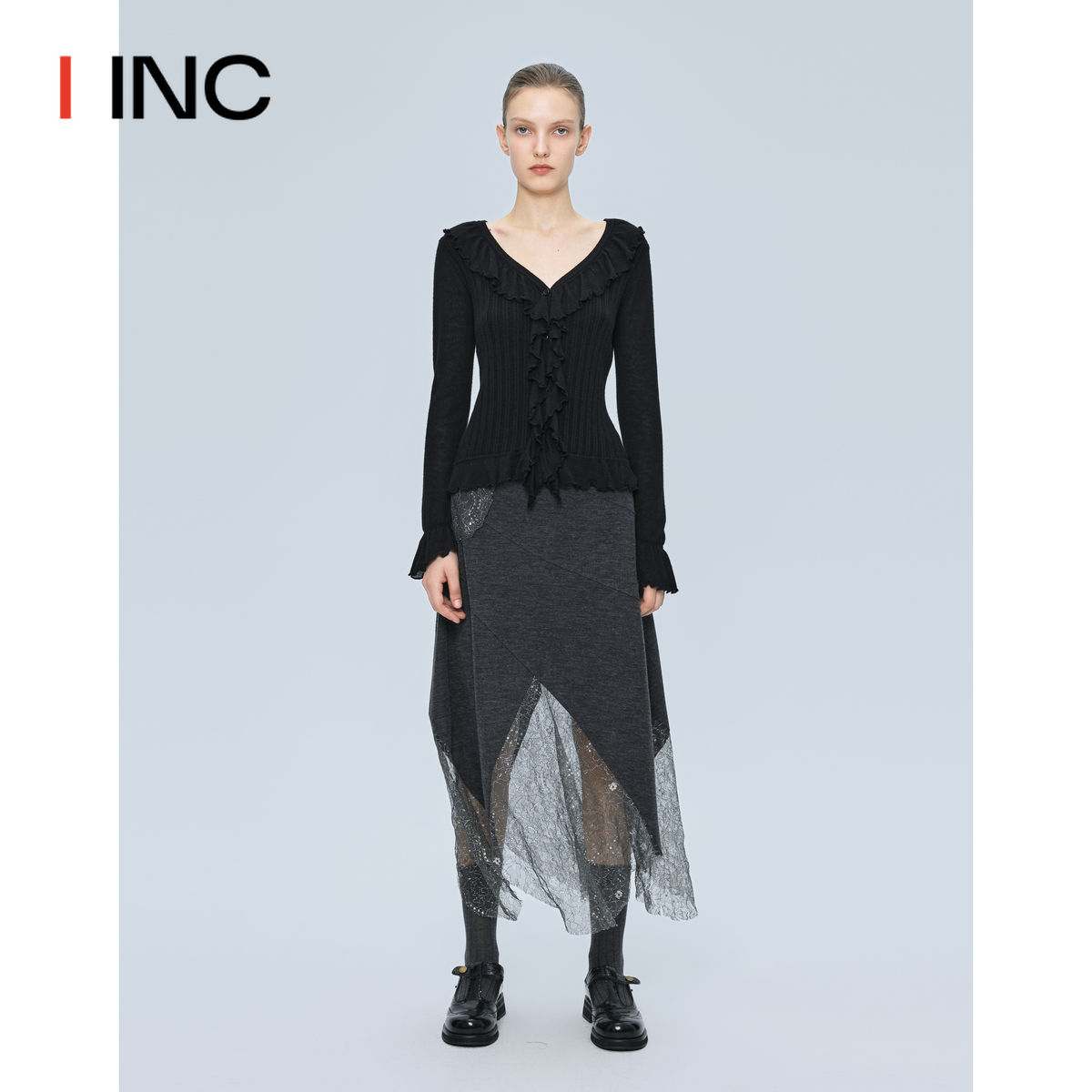 [折扣]ICEDUST冬季时尚蕾丝拼接半身裙女长裙半裙IINCBOUTIQUE