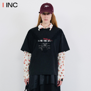 做旧蕾丝装 印花T恤女25AW秋季 新款 上衣IINC 饰短袖 JANE VVNK PLUS