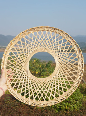 竹编空心斗笠帽古风黑红色影视拍摄道具帽子儿童舞蹈表演镂空竹帽