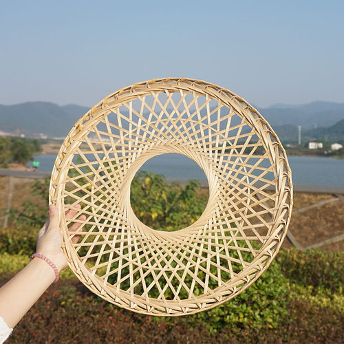 竹编空心斗笠帽古风黑红色镂空帽