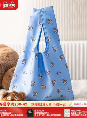 环球影业小黄人TIM熊包挂毛绒蓝色折叠购物袋便携实用手提袋