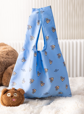 【直播秒杀】环球影业小黄人TIM熊包挂毛绒蓝色折叠购物袋手提袋