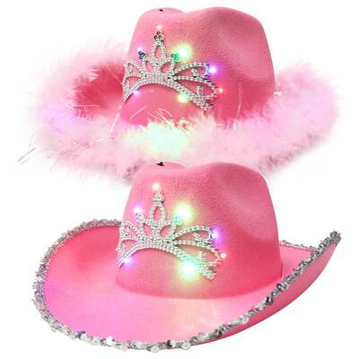 LED Party Caps Western Style Cowboy Hat Pink Women Festival