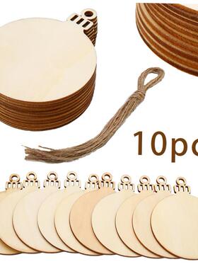 10Pcs Merry Christmas Wooden Round Baubles Tags Christmas