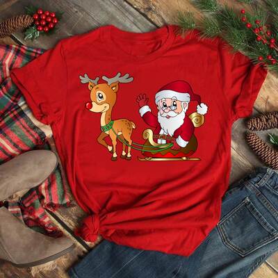 Merry Christmas Women's Fashion Tops Kawaii Santa Claus