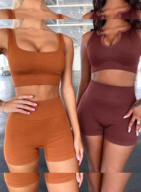 Women 2pcs Yoga Set Sleeveless Tanks Fitness Shorts 健身套装