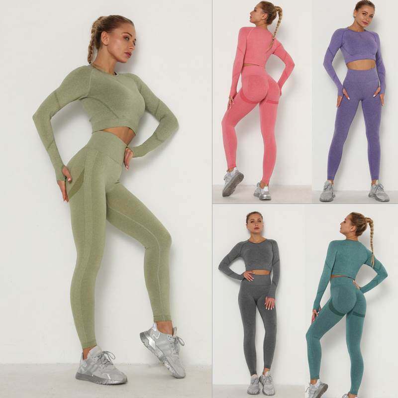 瑜伽服套装长袖健身女 Long sleeve seamless yoga set Gym suit