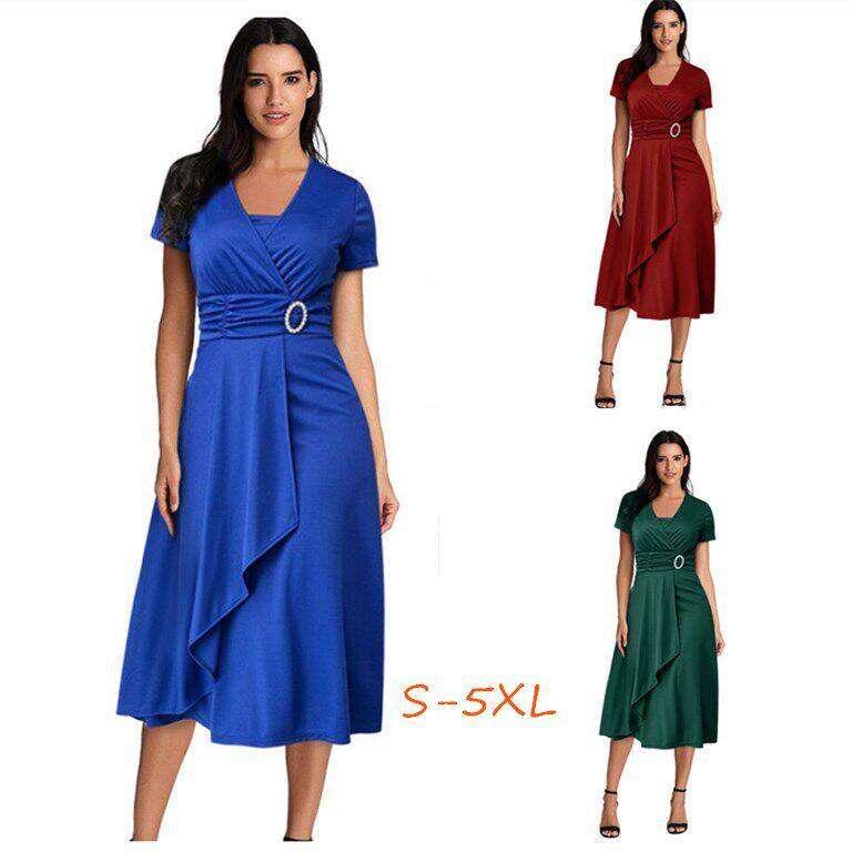 5XL plus size V-neck mid-length dress for women大码晚礼服裙