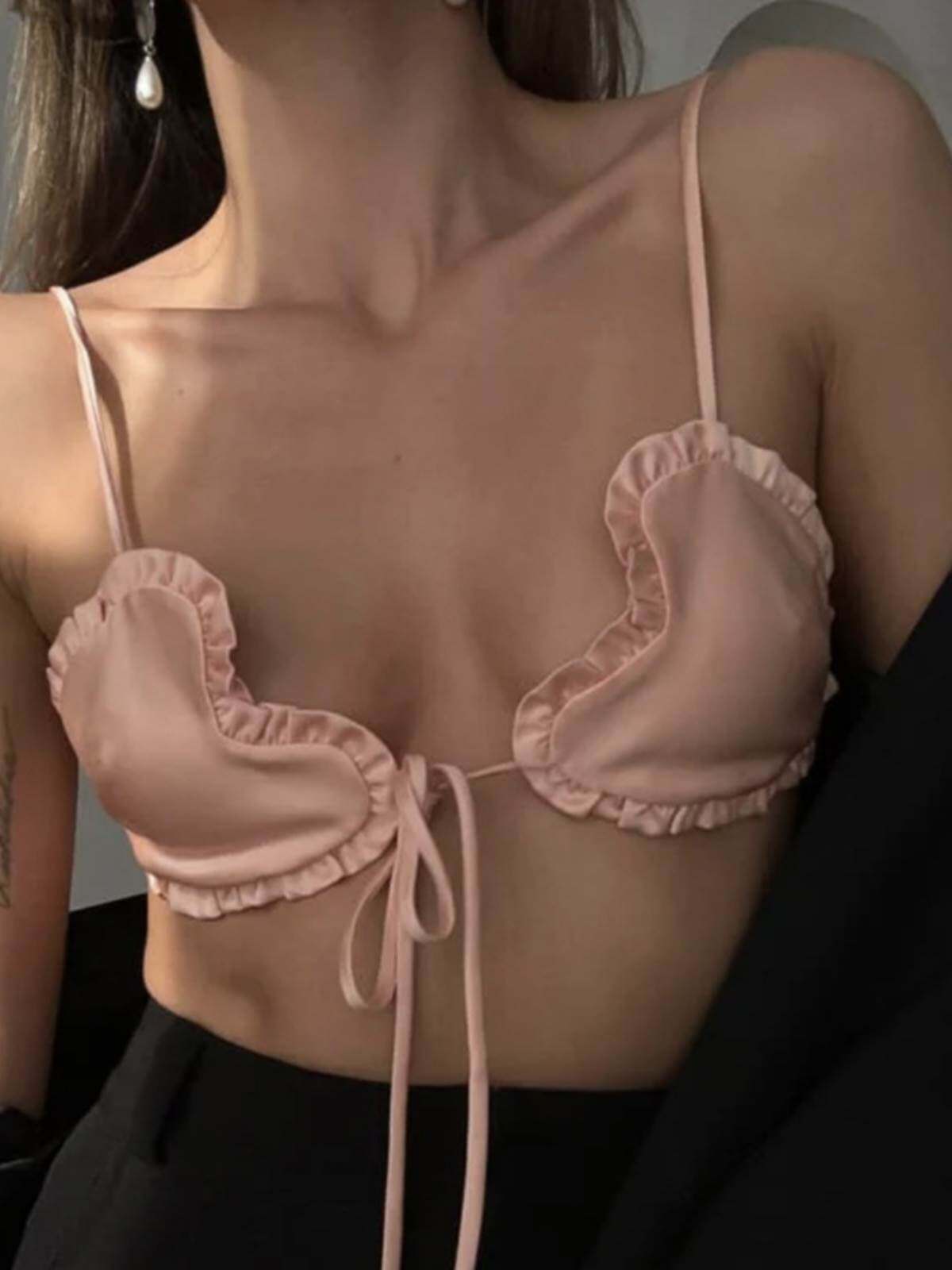 甜辣性感爱心小众设计感绑带比基尼吊带背心女外穿多巴胺短款上衣