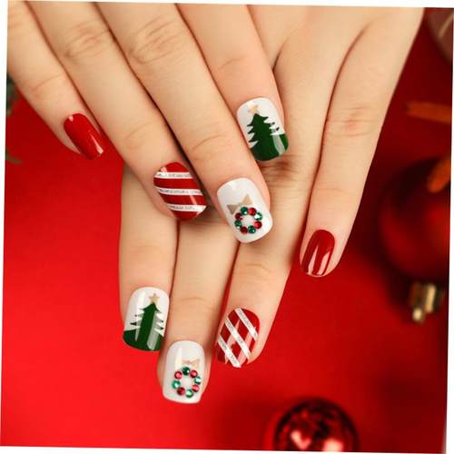 Christmas candy fake nails圣诞节穿戴甲糖果假指甲可拆卸指甲贴