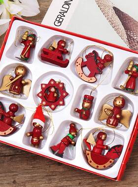 12pcs /set Christmas Wooden Miniature Ornaments Christmas Tr