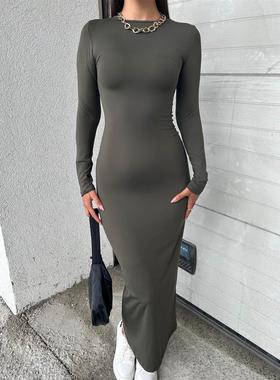 Autumn and Winter Dress Women's Bag Hip Sexy Long Dress