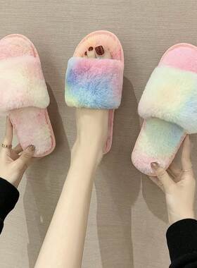 fur women flat slippers ladies soft shoes毛绒休闲女平跟拖鞋